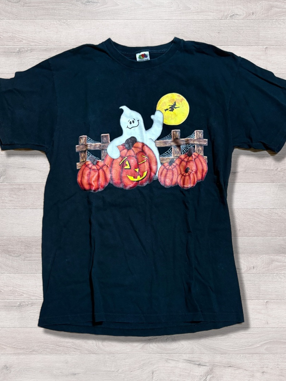 Vintage 90s Fruit Of The Loom Heavy Cotton Halloween Ghost Shirt Large